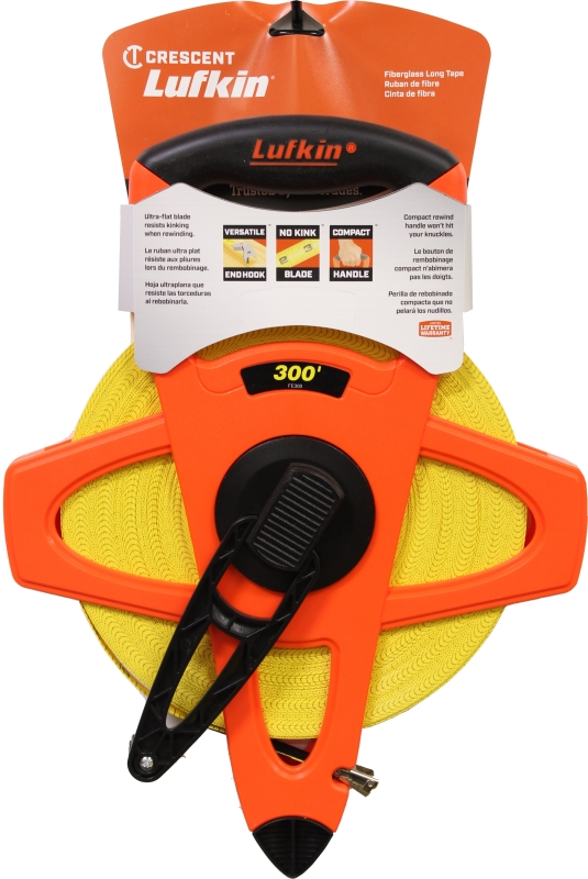 Lufkin FE300 Hi-Viz Orange Fiberglass Tape 1/2 x 300